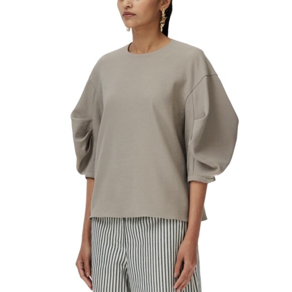Tibi chalky drape pleat sleeve top in mink grey, size 12 - Picture 3 of 8